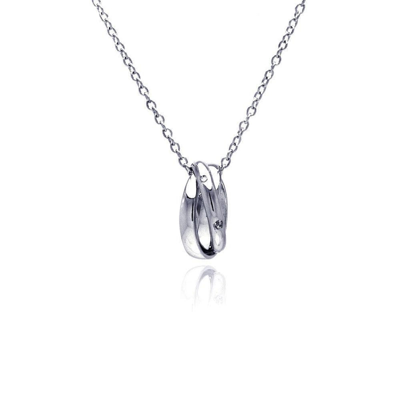 Silver 925 Clear CZ Rhodium Plated Fancy Cut Pendant Necklace - STP00348 | Silver Palace Inc.