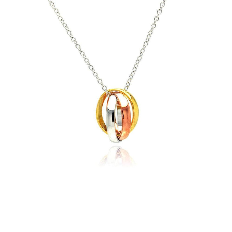 Silver 925 Tri-Color Rhodium Plated Ring Shape Pendant Necklace - STP00349 | Silver Palace Inc.