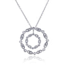 Closeout-Silver 925 Clear CZ Rhodium Plated Double Circle Pendant Necklace - STP00357 | Silver Palace Inc.