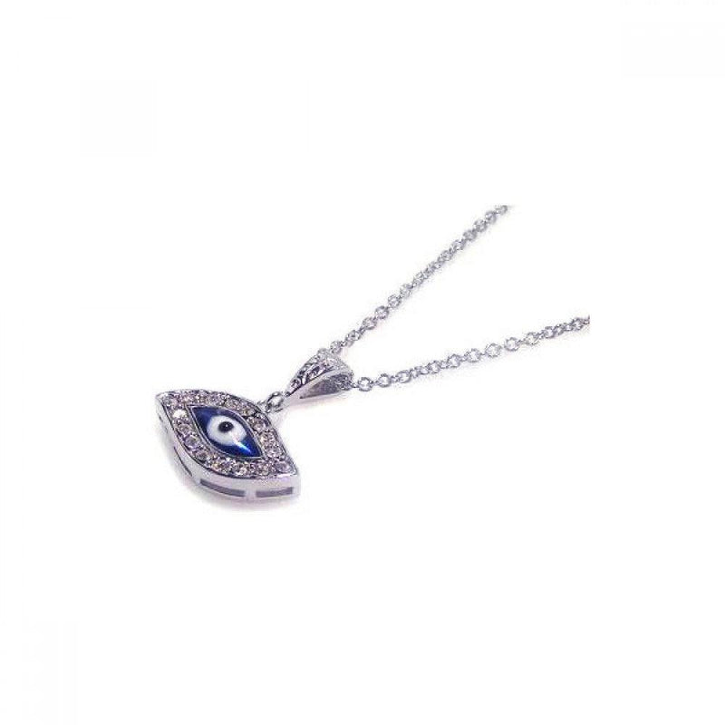 Silver 925 Clear CZ Rhodium Plated Evil Eye Pendant Necklace - STP00367 | Silver Palace Inc.