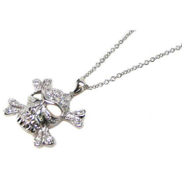 Silver 925 Clear CZ Black Rhodium Plated Skull Pendant Necklace - STP00396 | Silver Palace Inc.