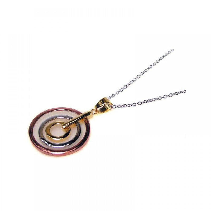 Closeout-Silver 925 Tri Color Rhodium Plated Circular Pendant Necklace - STP00413 | Silver Palace Inc.