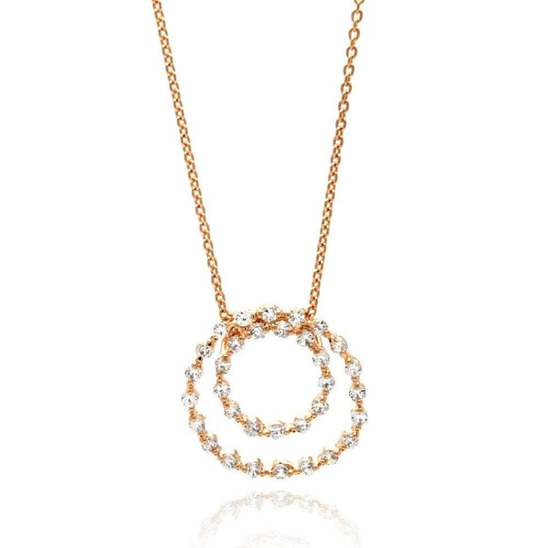 Closeout-Silver 925 Clear CZ Rose Gold Plated Open Circle Pendant Necklace - STP00416RGP | Silver Palace Inc.