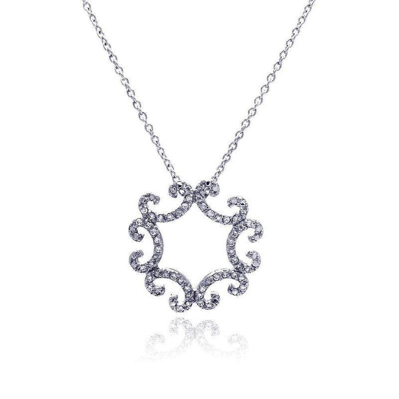 Closeout-Silver 925 Clear CZ Rhodium Plated Curve Pattern Pendant Necklace - STP00419 | Silver Palace Inc.