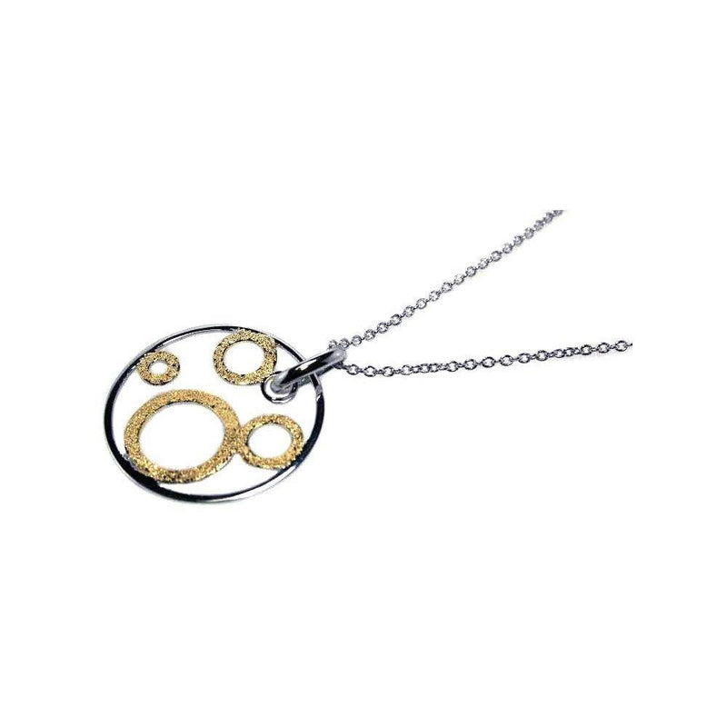 Closeout-Silver 925 Rhodium and Gold Plated Multi Open Circle Pendant Necklace - STP00445 | Silver Palace Inc.