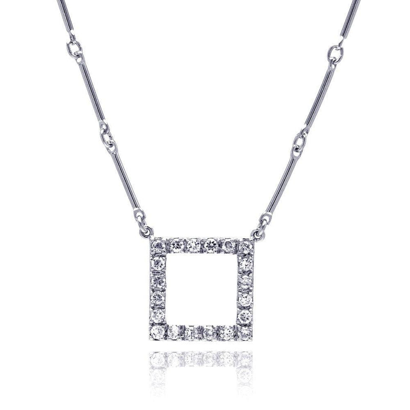 Closeout-Silver 925 Rhodium Plated CZ Open Square Pendant Necklace - STP00450 | Silver Palace Inc.