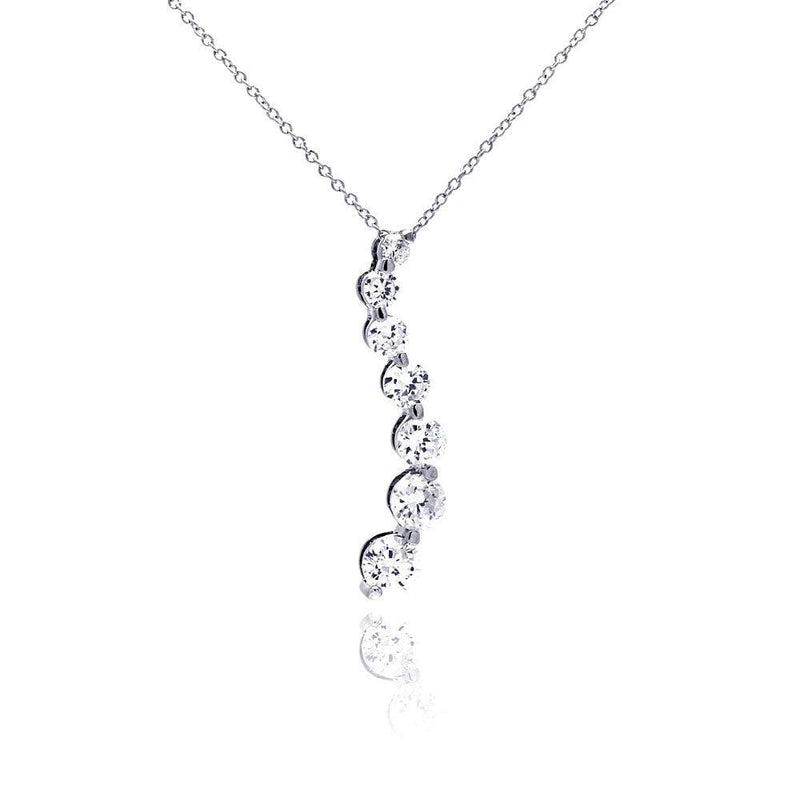 Silver 925 Rhodium Plated CZ Graduated Dangling Pendant Necklace - STP00458 | Silver Palace Inc.