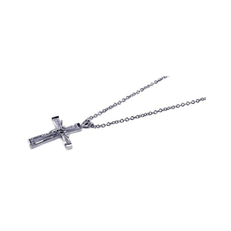 Silver 925 Rhodium Plated CZ Cross Pendant Necklace - STP00459 | Silver Palace Inc.