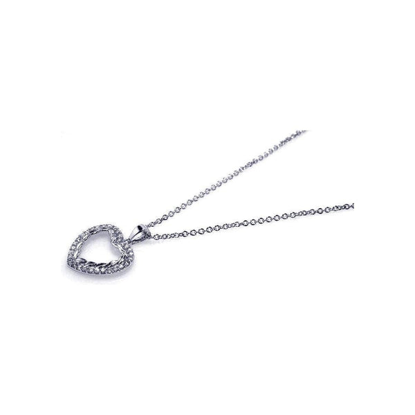 Silver 925 Rhodium Plated CZ Open Heart Pendant Necklace - STP00461 | Silver Palace Inc.