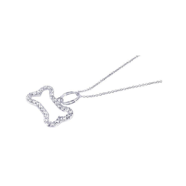 Silver 925 Rhodium Plated CZ Dog Bone Outline Pendant Necklace - STP00512 | Silver Palace Inc.