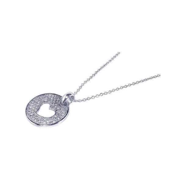 Silver 925 Rhodium Plated Open Heart CZ Inlay Dangling Necklace - STP00521 | Silver Palace Inc.