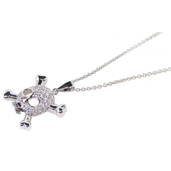Silver 925 Rhodium Plated Skull CZ Dangling Necklace - STP00528 | Silver Palace Inc.
