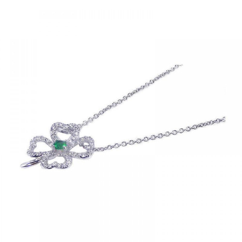 Silver 925 Rhodium Plated Clover Clear CZ Inlay Necklace - STP00532 | Silver Palace Inc.