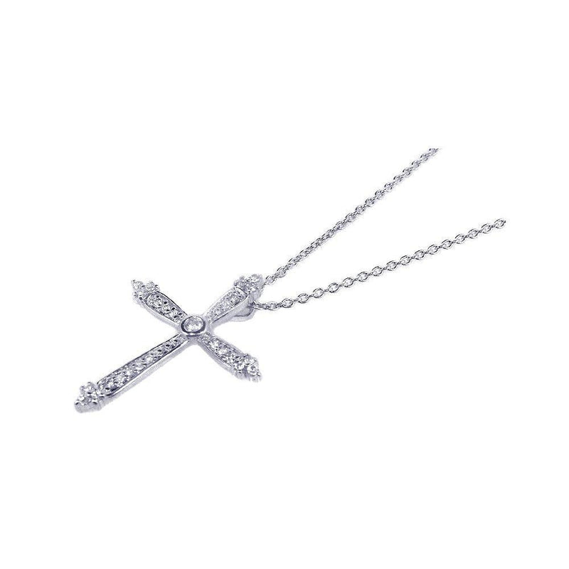 Silver 925 Rhodium Plated Cross Small CZ Inlay Dangling Necklace - STP00538 | Silver Palace Inc.
