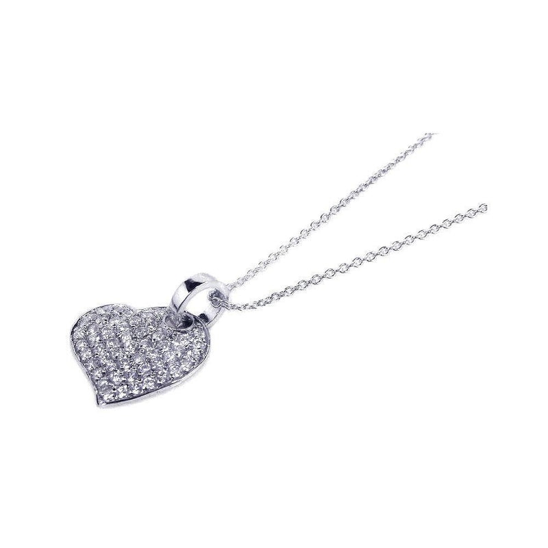 Closeout-Silver 925 Rhodium Plated Round Heart Clear CZ Inlay Necklace - STP00544 | Silver Palace Inc.