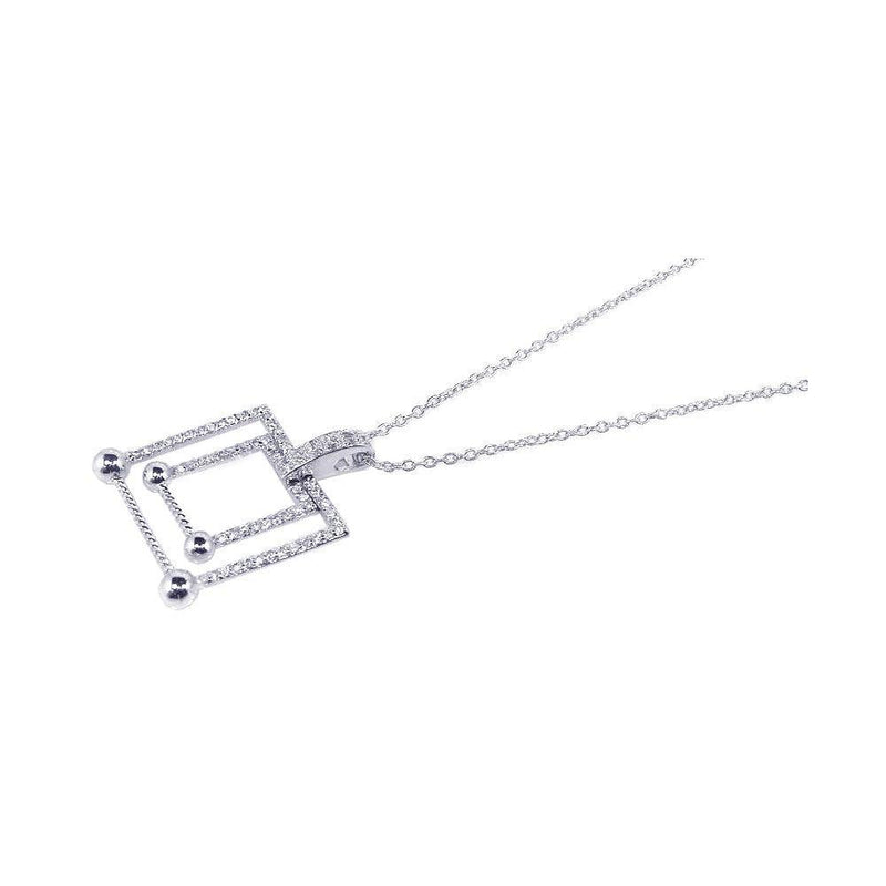Closeout-Silver 925 Rhodium Plated Graduated Square CZ Dangling Necklace - STP00556 | Silver Palace Inc.