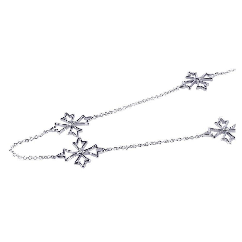 Closeout-Silver 925 Rhodium Plated Pointy Cross CZ Necklace - STP00598 | Silver Palace Inc.