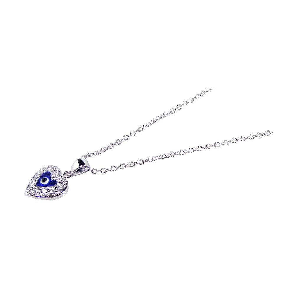 925 Sterling Silver White & Blue CZ Evil Eye Pendant Necklace - 18 Inch - My Daily Styles