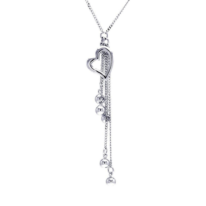 Closeout-Silver 925 Rhodium Plated Clear CZ Heart Dangling Pendant Necklace - STP00616 | Silver Palace Inc.