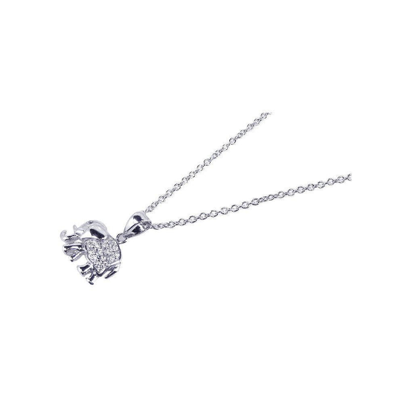 Silver 925 Rhodium Plated Clear CZ Elephant Pendant Necklace - STP00624 | Silver Palace Inc.