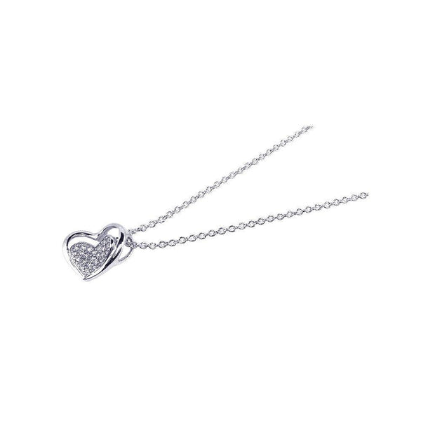 Silver 925 Rhodium Plated Clear CZ Heart Pendant Necklace - STP00630 | Silver Palace Inc.