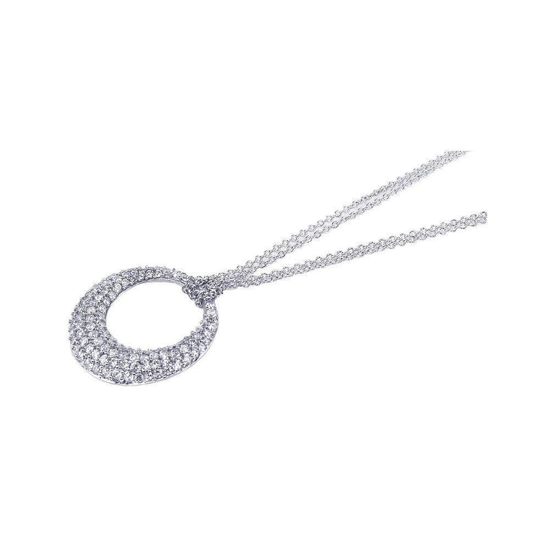Closeout-Silver 925 Rhodium Plated Clear CZ Circle Pendant Necklace - STP00631CLR | Silver Palace Inc.