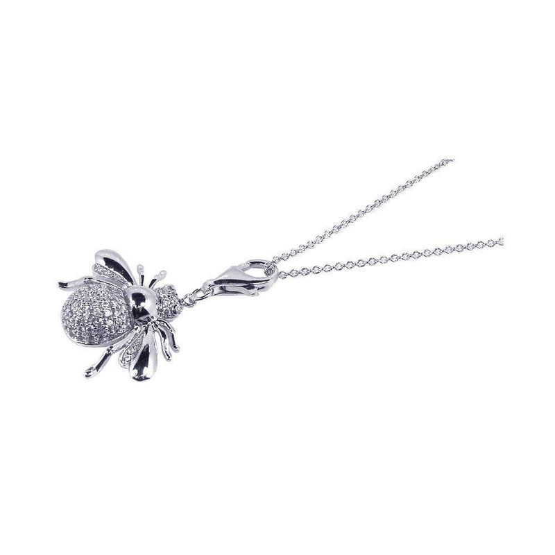 Closeout-Silver 925 Rhodium Plated Clear CZ Fly Pendant Necklace - STP00635 | Silver Palace Inc.