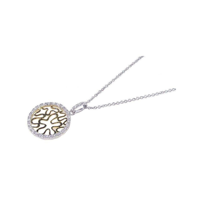 Closeout-Silver 925 Gold and Rhodium Plated Circle Pendant Necklace - STP00637 | Silver Palace Inc.