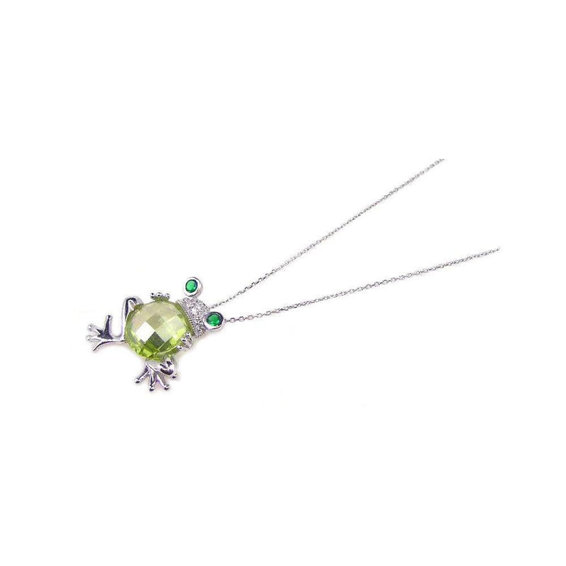 Silver 925 Rhodium Plated Clear CZ Frog Pendant Necklace - STP00643 | Silver Palace Inc.