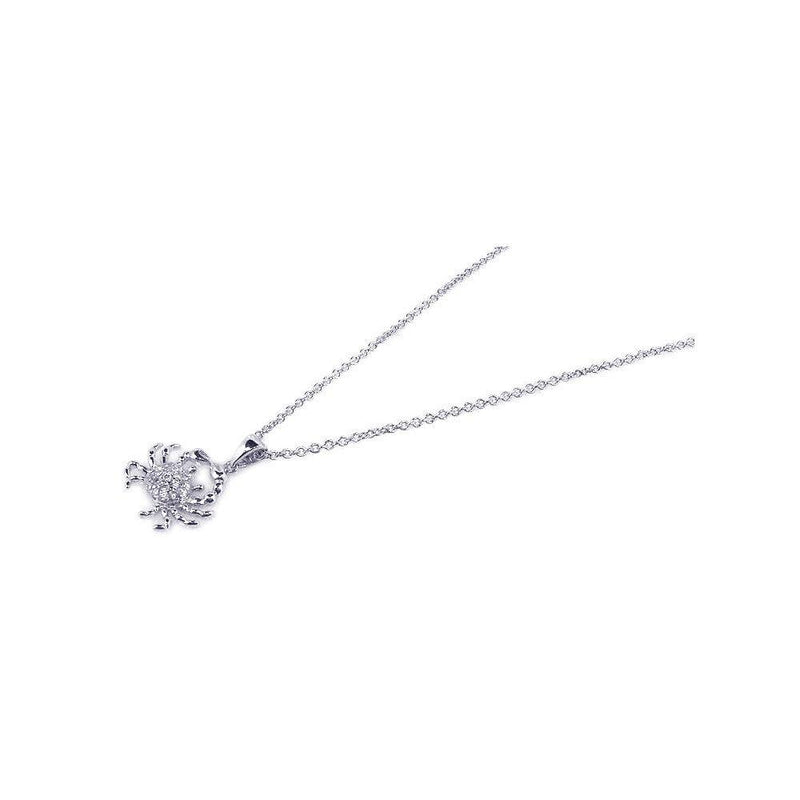 Silver 925 Rhodium Plated Clear CZ Crab Pendant Necklace - STP00645 | Silver Palace Inc.
