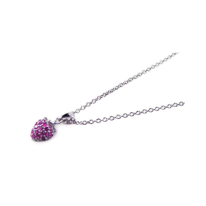 Closeout-Silver 925 Rhodium Plated Pink CZ Heart Pendant Necklace - STP00663 | Silver Palace Inc.