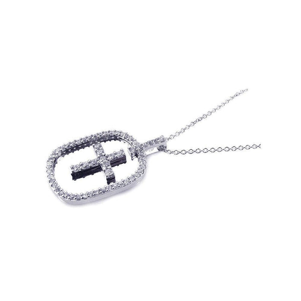 Closeout-Silver 925 Rhodium Plated Clear CZ Cross Pendant Necklace - STP00664 | Silver Palace Inc.