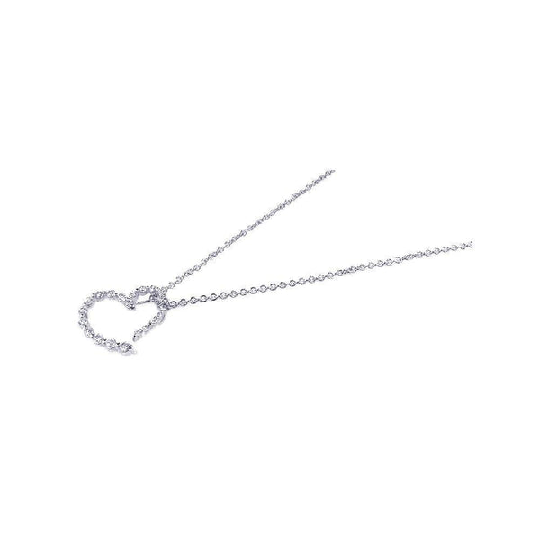 Silver 925 Rhodium Plated Clear CZ Heart Pendant Necklace - STP00665 | Silver Palace Inc.