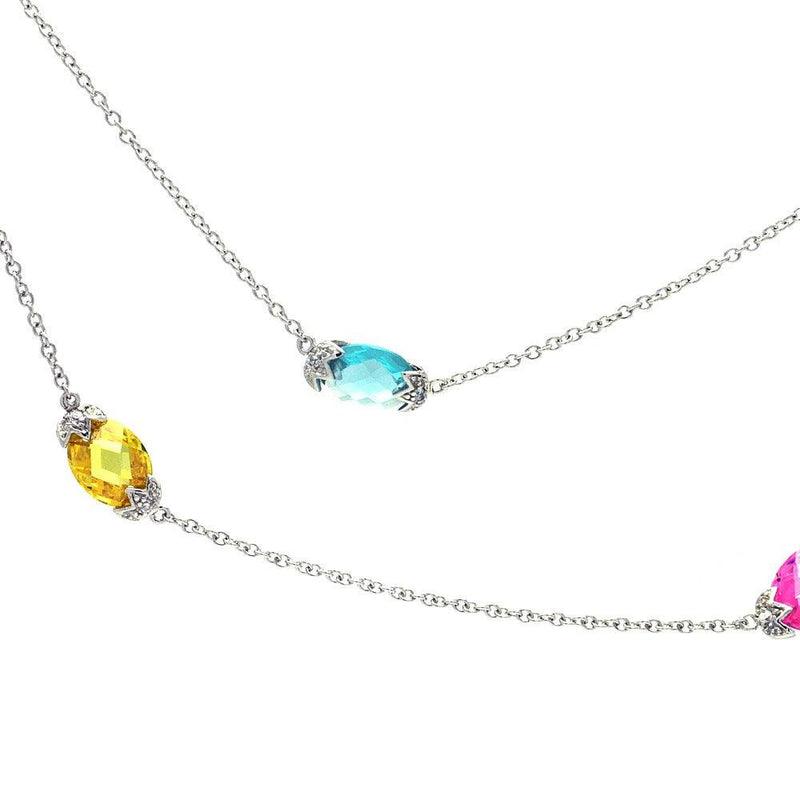 Closeout-Silver 925 Rhodium Plated Colorful Stones CZ Pendant Necklace - STP00675 | Silver Palace Inc.