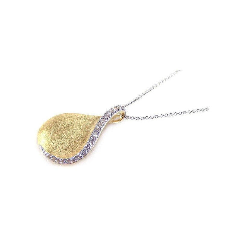 Closeout-Silver 925 Gold Plated Clear CZ Drop Pendant Necklace - STP00678 | Silver Palace Inc.