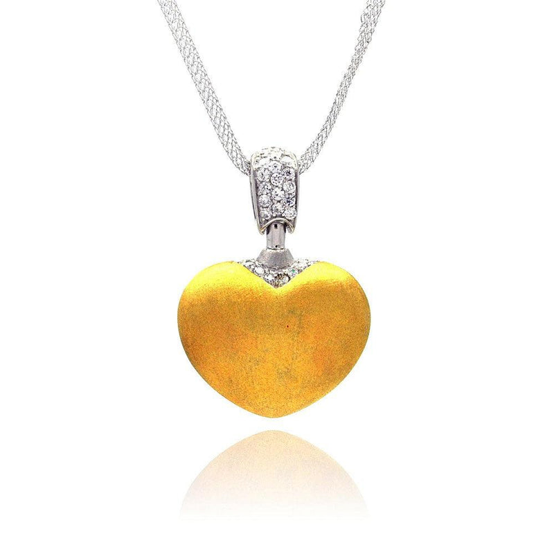 Closeout-Silver 925 Gold Plated Clear CZ Heart Pendant Necklace - STP00680 | Silver Palace Inc.