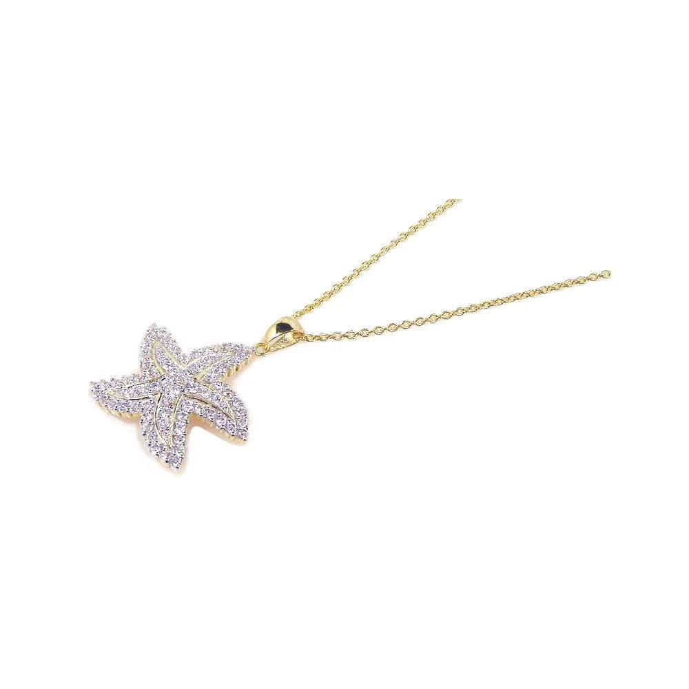 Silver 925 Gold Plated Clear CZ Starfish Pendant Necklace - STP00682 | Silver Palace Inc.