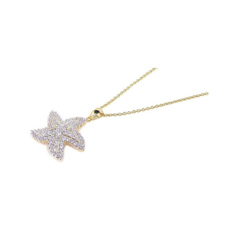 Silver 925 Gold Plated Clear CZ Starfish Pendant Necklace - STP00682 | Silver Palace Inc.
