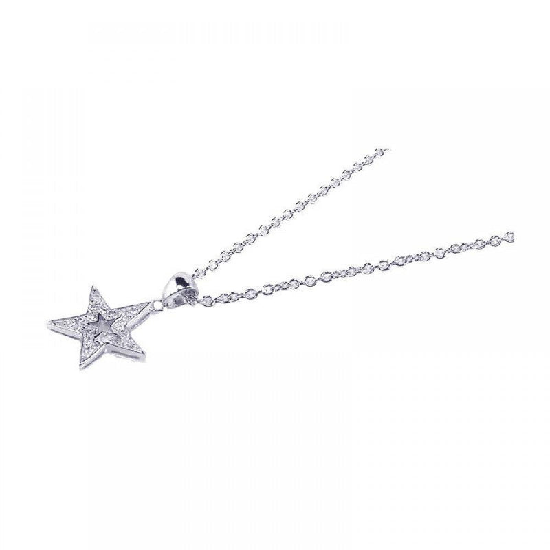 Silver 925 Rhodium Plated Clear CZ Star Pendant Necklace - STP00686 | Silver Palace Inc.