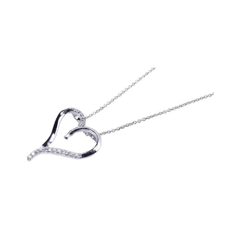 Silver 925 Rhodium Plated Clear CZ Black Heart Pendant Necklace - STP00720 | Silver Palace Inc.