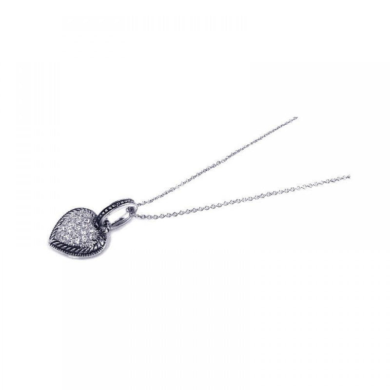 Closeout-Silver 925 Black Rhodium Plated Clear CZ Heart Pendant Necklace - STP00728 | Silver Palace Inc.