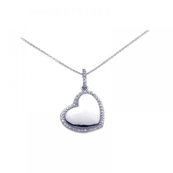 Closeout-Silver 925 Rhodium Plated Clear CZ Heart Pendant Necklace - STP00730 | Silver Palace Inc.