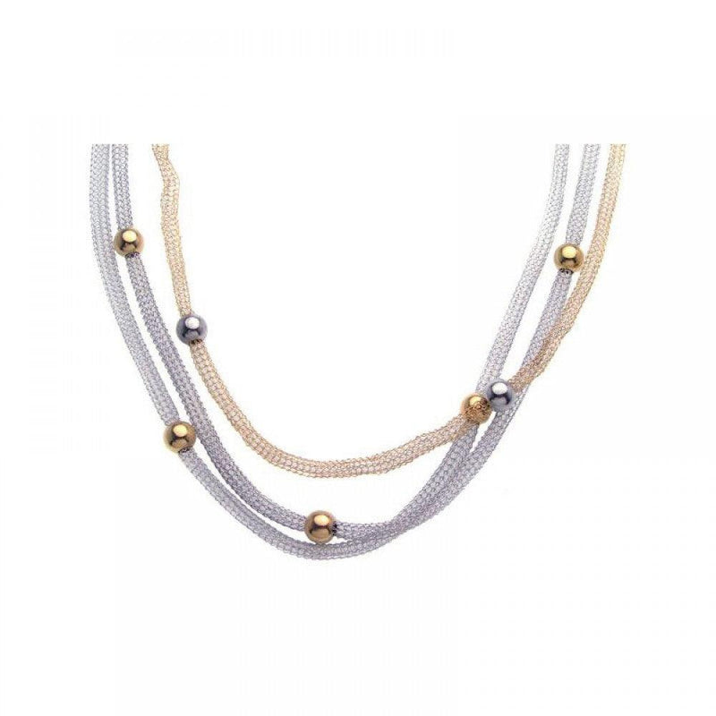 Closeout-Silver 925 Gold and Rhodium Plated Bead 3 Strand Pendant Necklace - STP00736 | Silver Palace Inc.