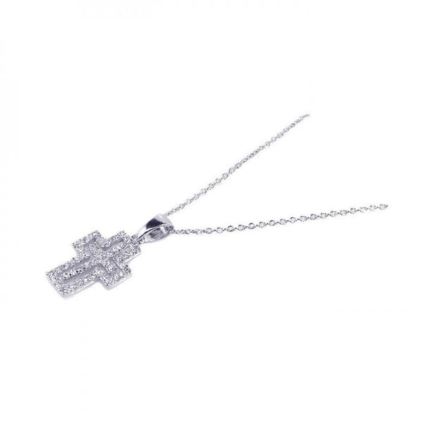 Closeout-Silver 925 Rhodium Plated Clear CZ Cross Pendant Necklace - STP00739 | Silver Palace Inc.