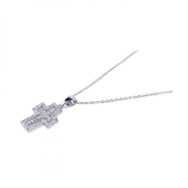 Closeout-Silver 925 Rhodium Plated Clear CZ Cross Pendant Necklace - STP00739 | Silver Palace Inc.