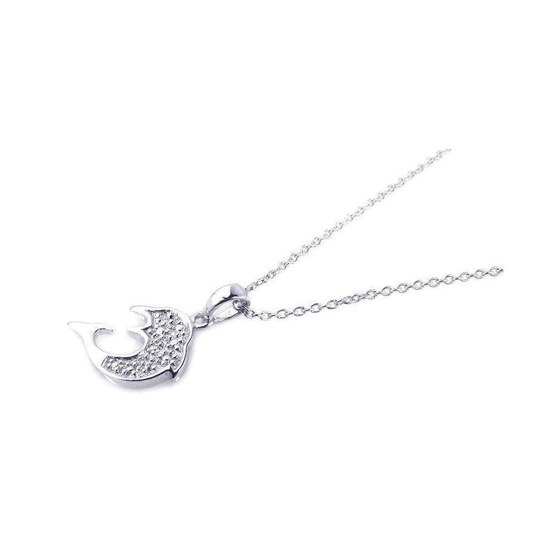 Closeout-Silver 925 Rhodium Plated Clear CZ Fish Pendant Necklace - STP00741 | Silver Palace Inc.