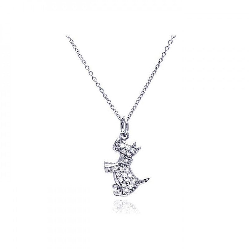 Silver 925 Rhodium Plated Clear CZ Dog Pendant Necklace - STP00748 | Silver Palace Inc.