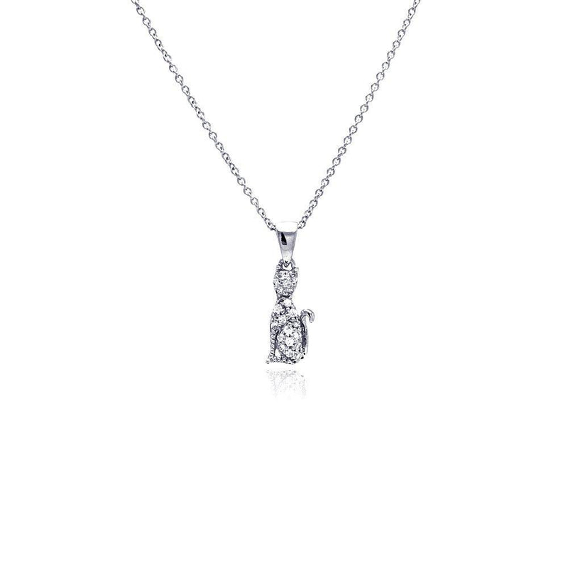 Closeout-Silver 925 Rhodium Plated Clear CZ Cat Pendant Necklace - STP00750 | Silver Palace Inc.