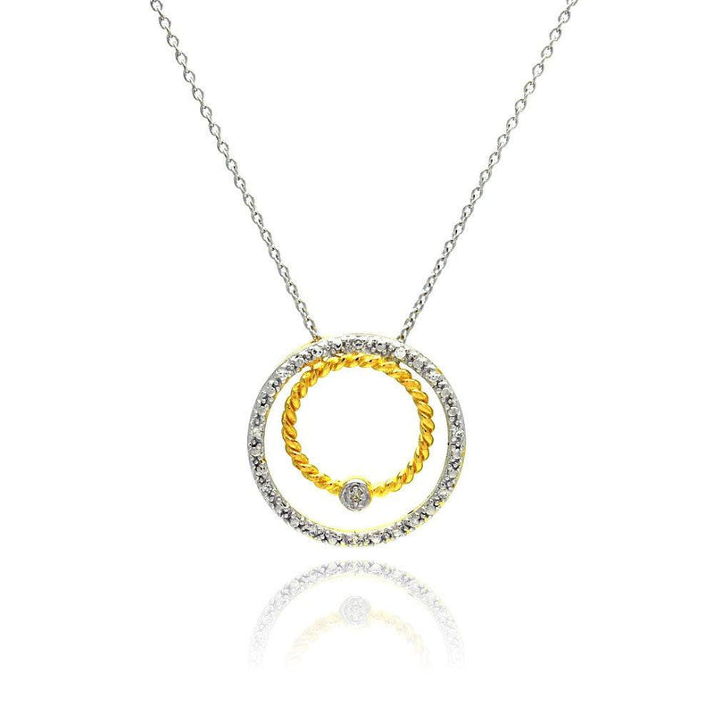 Closeout-Silver 925 Gold and Rhodium Plated Circle Pendant Necklace - STP00755 | Silver Palace Inc.