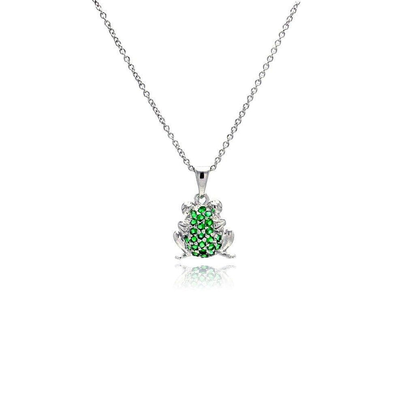 Silver 925 Rhodium Plated Green CZ Frog Pendant Necklace - STP00760 | Silver Palace Inc.